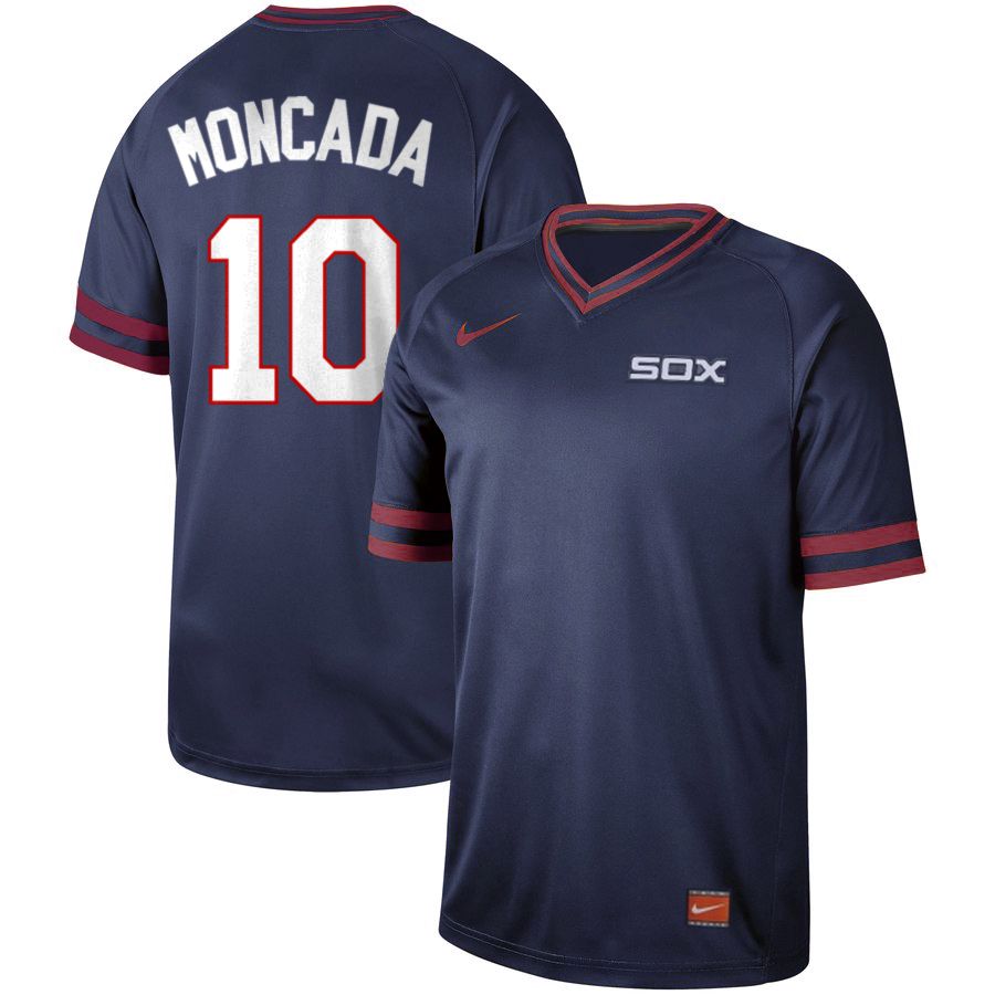 Men Chicago White Sox 10 Moncada Dark blue Nike Cooperstown Collection Legend V-Neck MLB Jersey